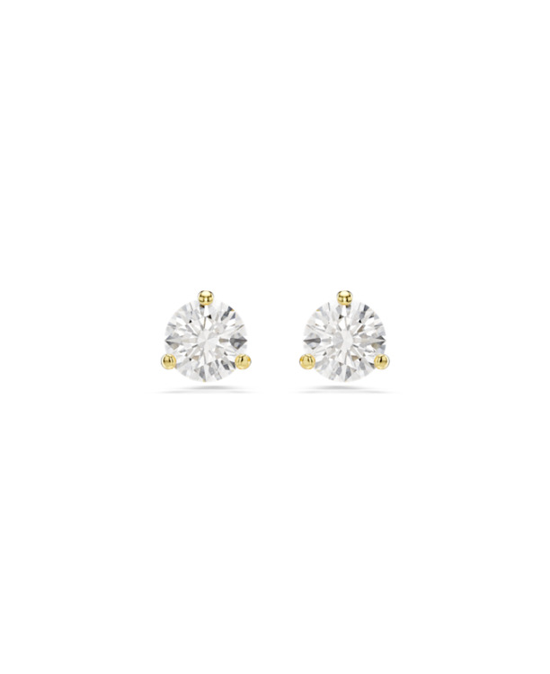 Solitaire Pierced Earrings Stud OU Gold shiny Clear Crystal & Effect