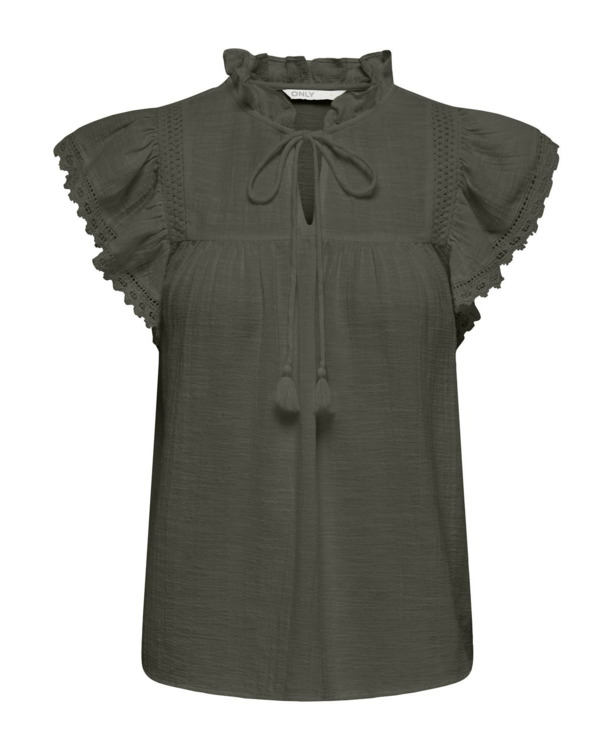 Regular Fit V-Neck Short Sleeves (S/S) Jeugdige vrouwelijke top met V-hals en kanten detail