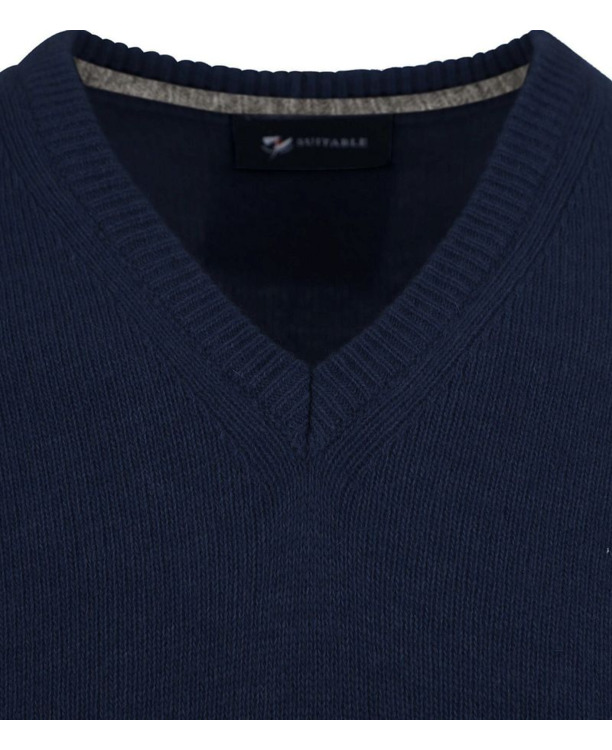 Suitable Lamswol Trui V-Hals Donkerblauw