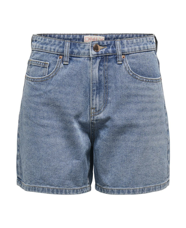 Regular Fit Regular fit denim short met knoopsluiting en zakken aan de voorkant