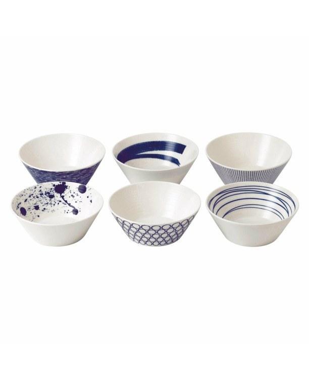 Pacific Bowl 16cm 6.3in, Blue Mixed Patterns, Set of 6