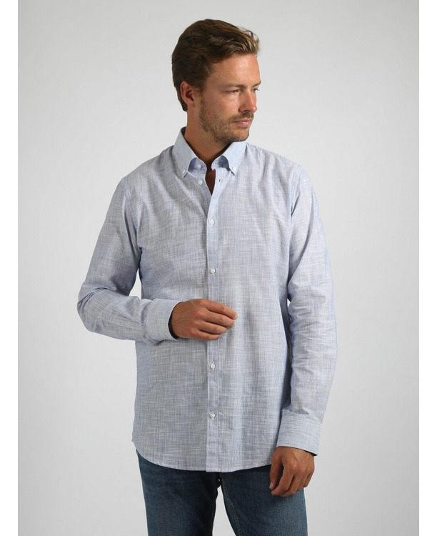 Suitable Overhemd Cotton Slub Streep Blauw