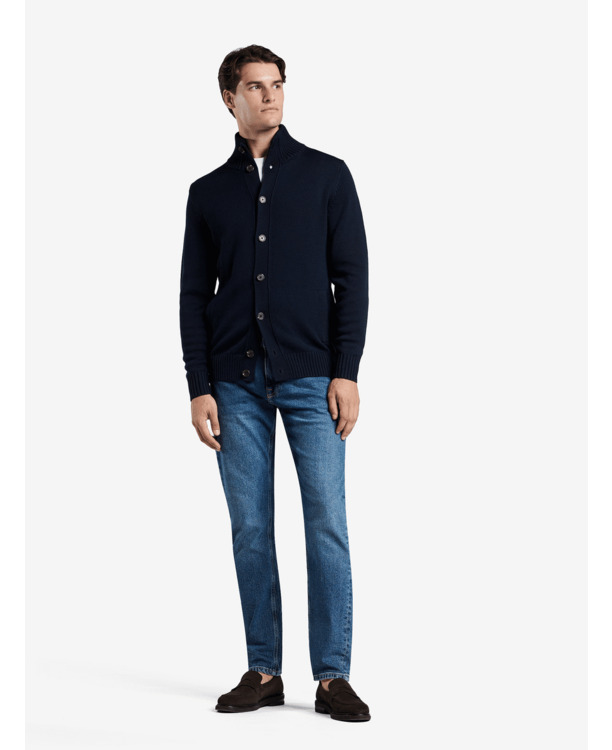 No Label Heren Trui Navy Cardiff Extrafine Merino Wol