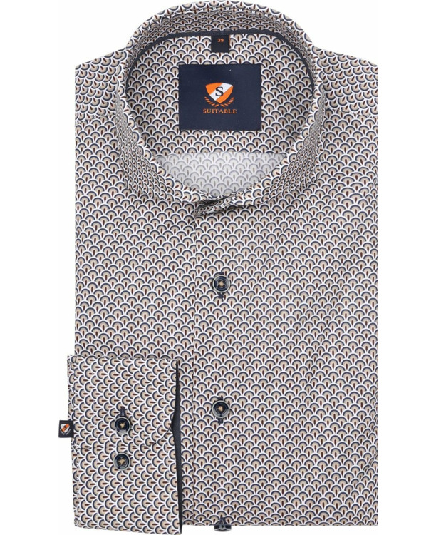 Suitable Overhemd Twill Print Beige
