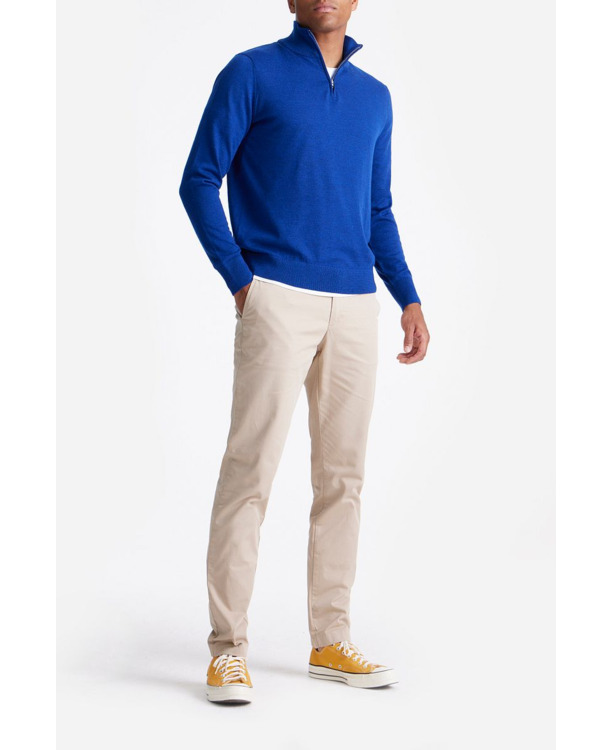 King Essentials The Michael Half Zip Pull Merino Royal Blauw