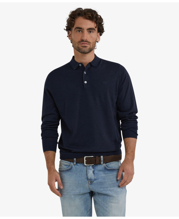 Fine Merino Polo Long Sleeve 100% Extra Fine Merinowol Heren