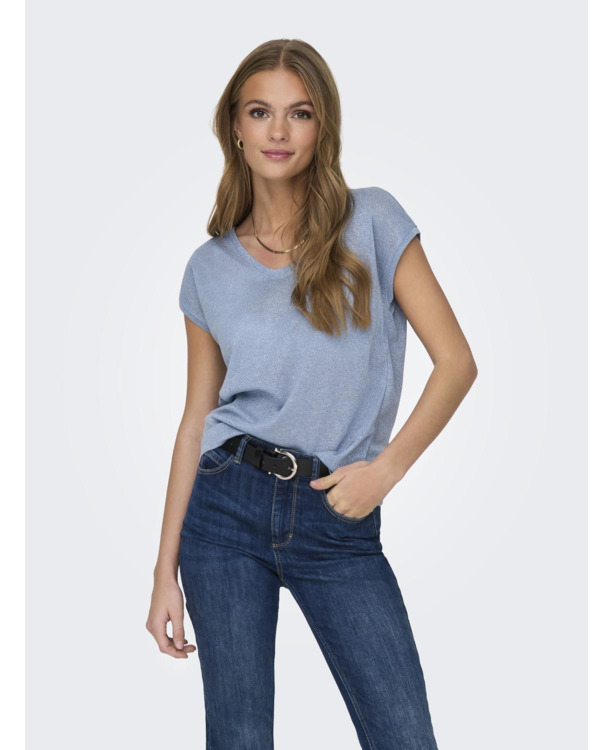 onlSILVERY S/S V NECK LUREX TOP JRS