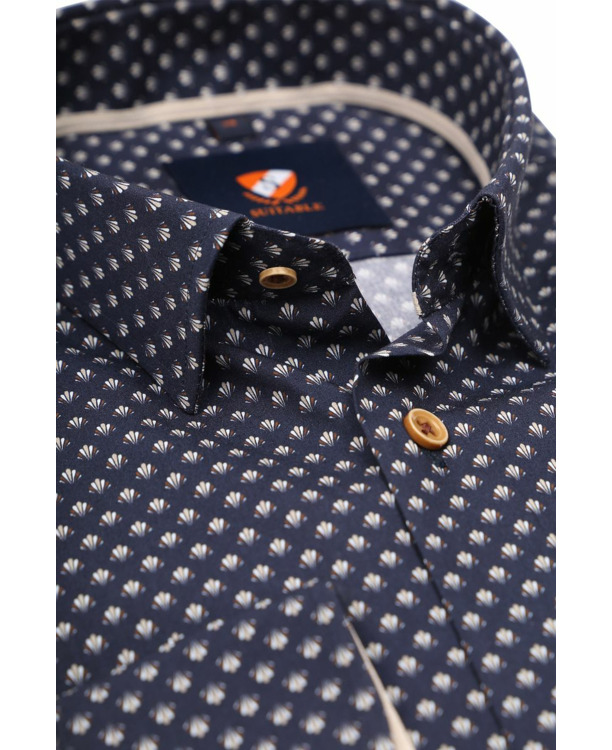 Suitable Overhemd Print Donkerblauw 267-10