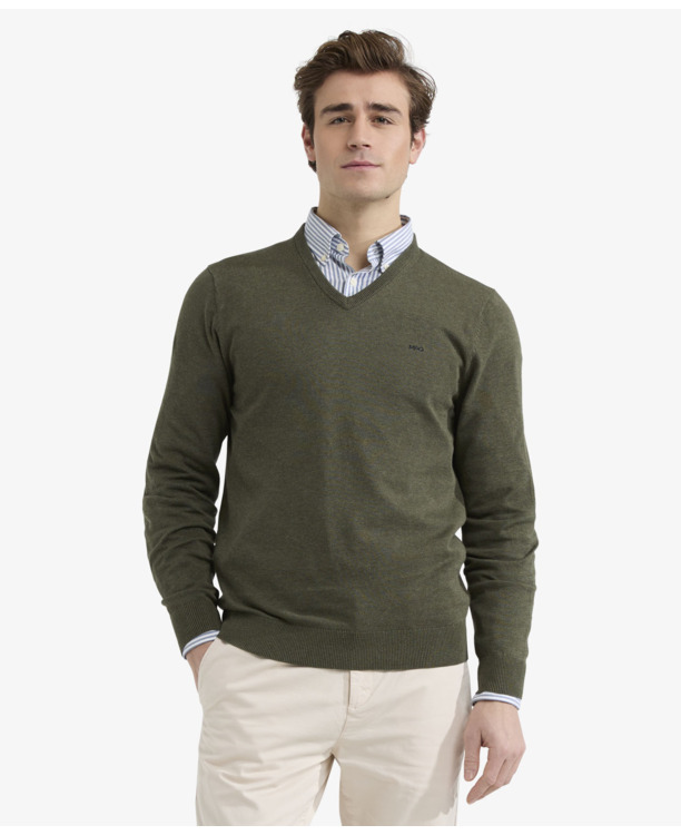 V-Neck Sweater 100% Cotton Heren