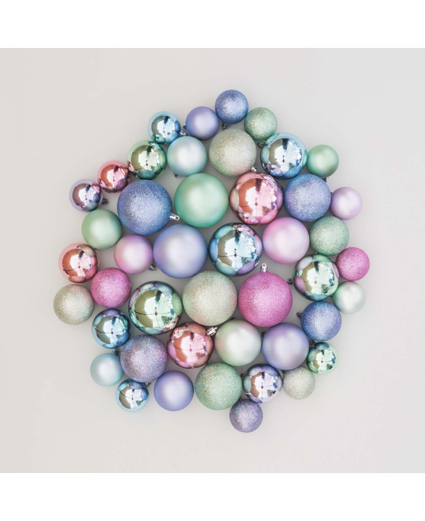 Kerstballen 44 st | Multi pastel | Kunststof | 5-8 cm | In koker