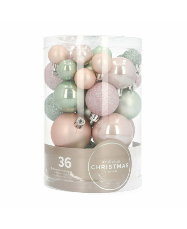 36 kleine kunststof kerstballen romantic pastels in koker