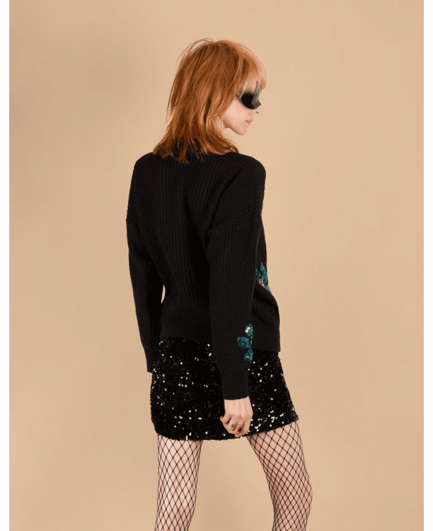 Sequin flowers knitted sweater