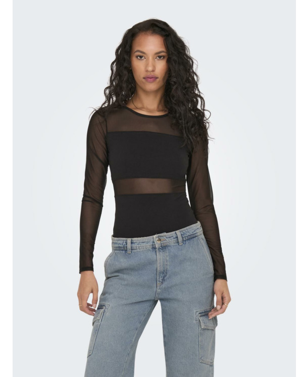 O-Neck Long Sleeves (L/S) Vrouwelijke top rompertje met lange mouwen en knoopsluiting