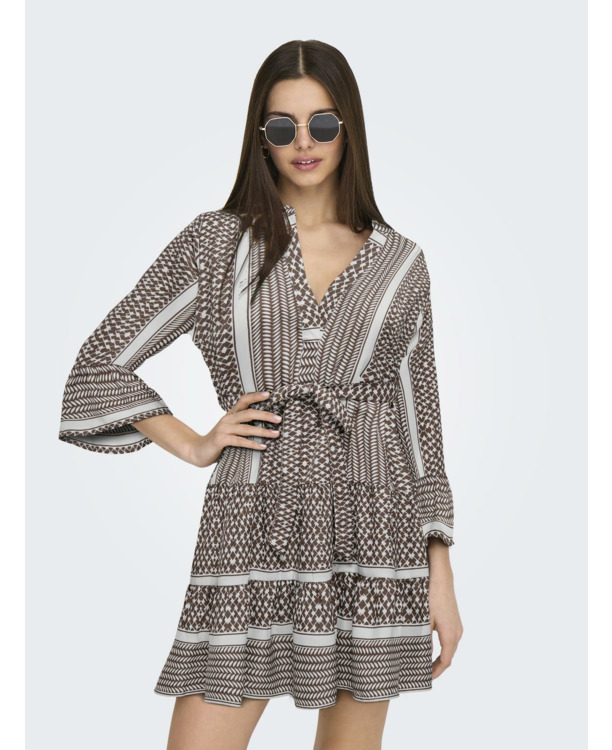 Regular Fit V-Neck 3/4 Sleeves (3/4) Korte jurk met V-hals en strikceintuur