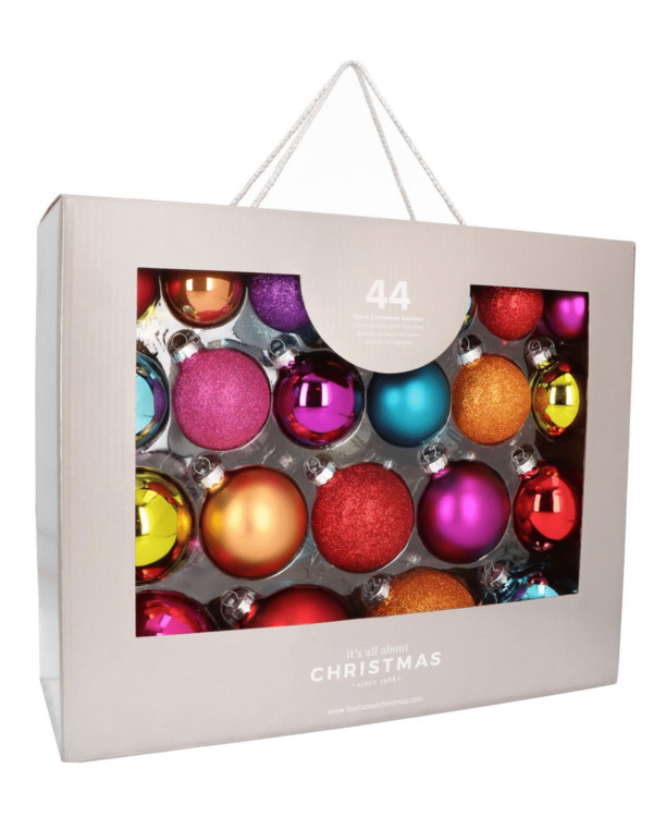 Glazen kerstballen 44 st | Multi | 5-8 cm | In koffer