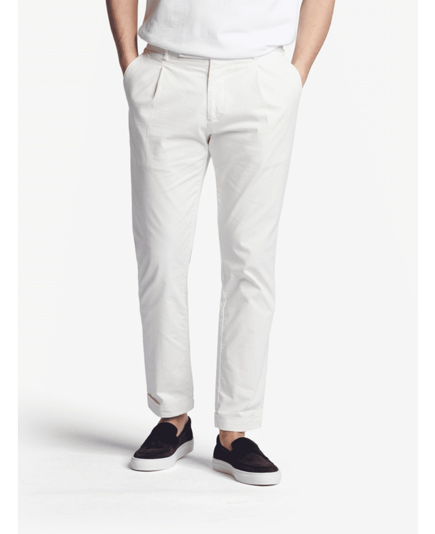 No Label Heren Broek Wit Langford Cotton-Stretch