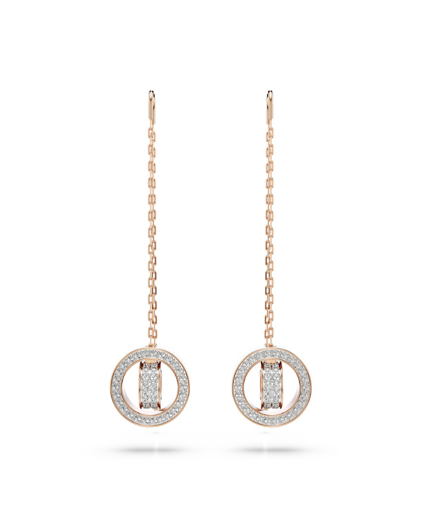 Dextera Round Pierced Earrings Chain Earrings Rose Gold shiny Crystal