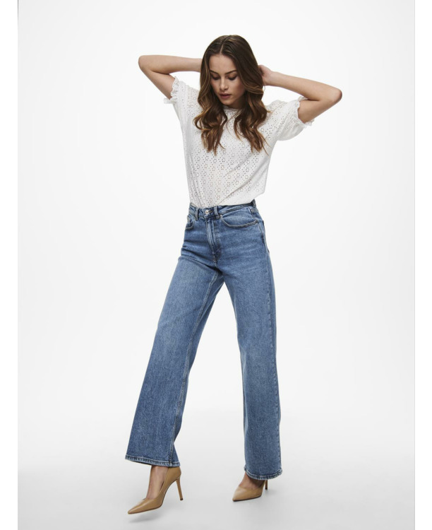 Wide Leg Fit Jeans met wijde pijpen en hoge taille en zakken aan de voorkant