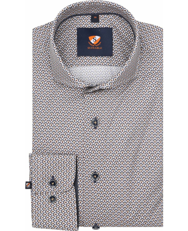 Suitable Overhemd Twill Print Beige