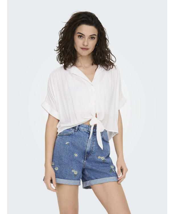 Regular Fit Shirt Collar Short Sleeves (S/S) Cropped vrouwelijk overhemd met knoopdetail