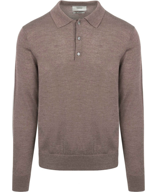 King Essentials The Robert Long Sleeve Poloshirt Merino Bruin