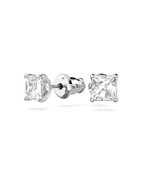 Stilla Square Attract Pierced Earrings Square Rhodium shiny White