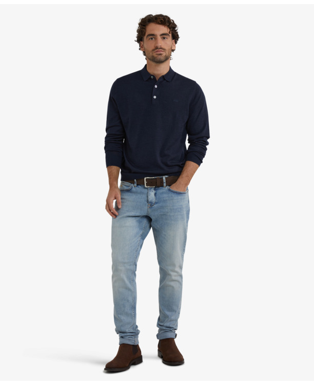 Fine Merino Polo Long Sleeve 100% Extra Fine Merinowol Heren