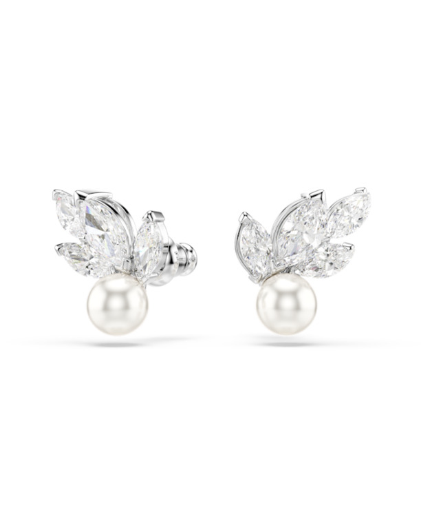 Louison Pearl Pierced Earrings Stud MFO Rhodium shiny White Crystal White Pearl