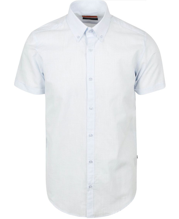 Suitable Korte Mouwen Overhemd Cotton Slub Lichtblauw