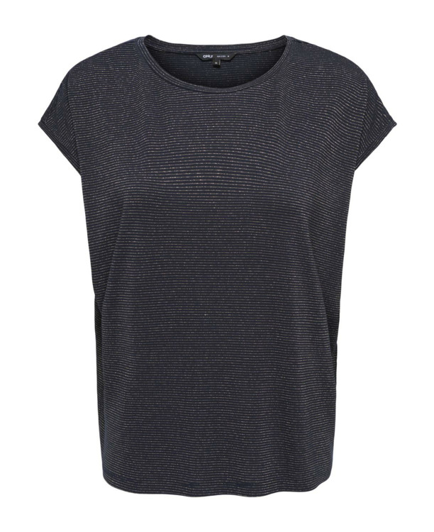 Regular Fit O-Neck Short Sleeves (S/S) Basic top met V-hals en glitterdetail