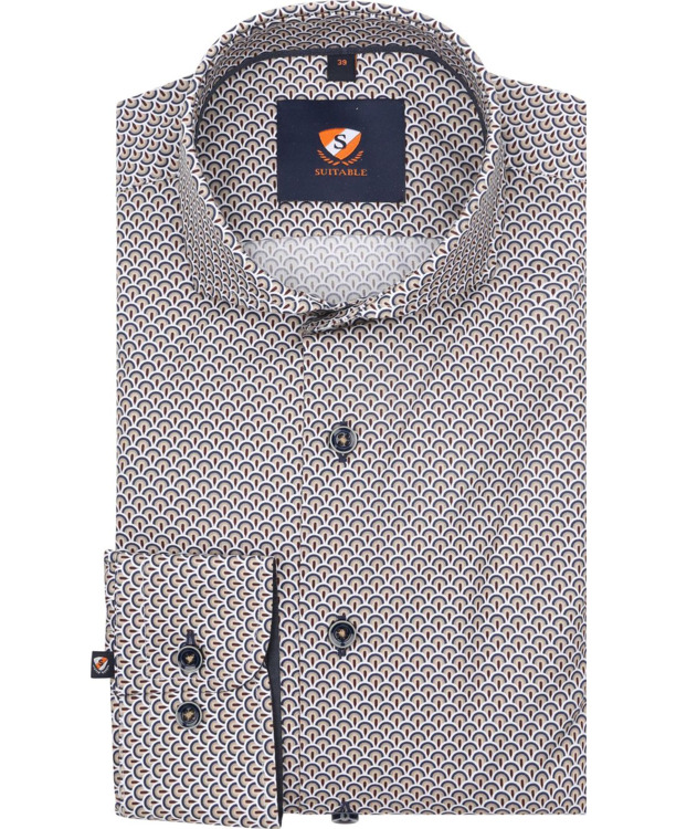 Suitable Overhemd Twill Print Beige