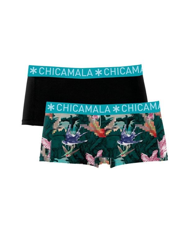 Dames 2-pack Boxershorts Print + Effen Print/Black