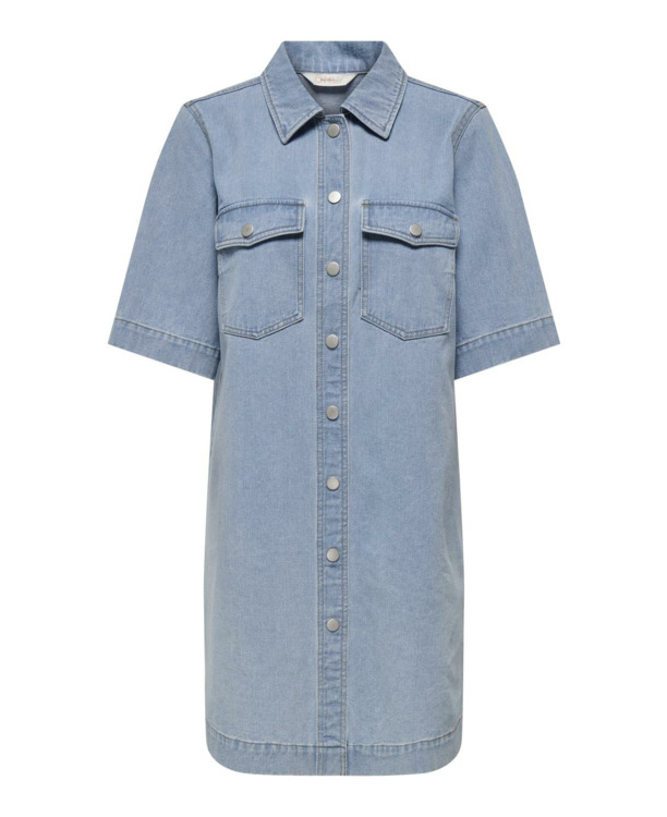 Regular Fit Shirt Collar 2/4 Sleeves (2/4) Korte denim jurk met borstzakken