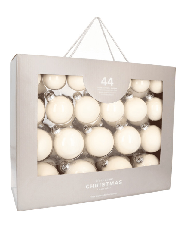 Elegante wolwitte kerstballenset 44 stuks in handige box