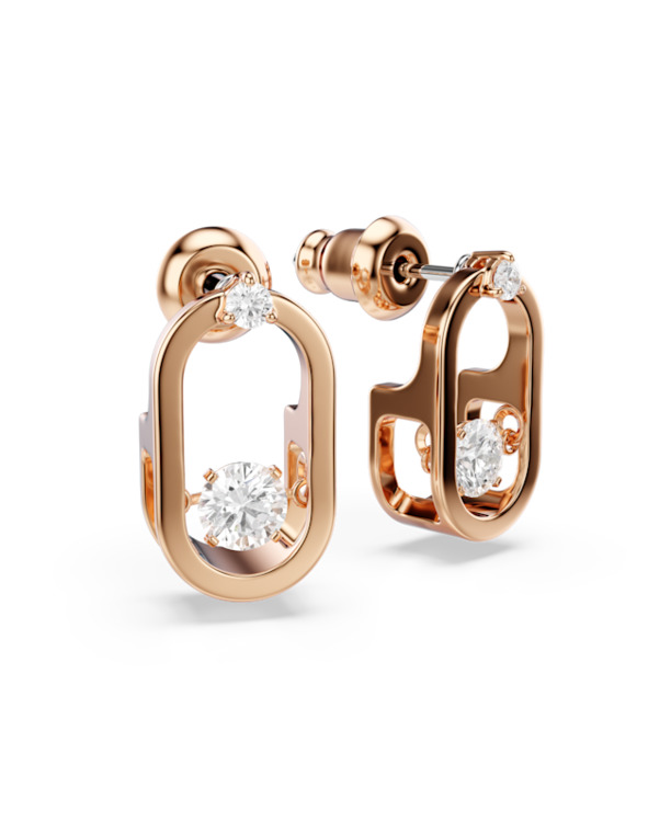 Una Sparkling Dc Pierced Earrings Stud Rose Gold shiny White