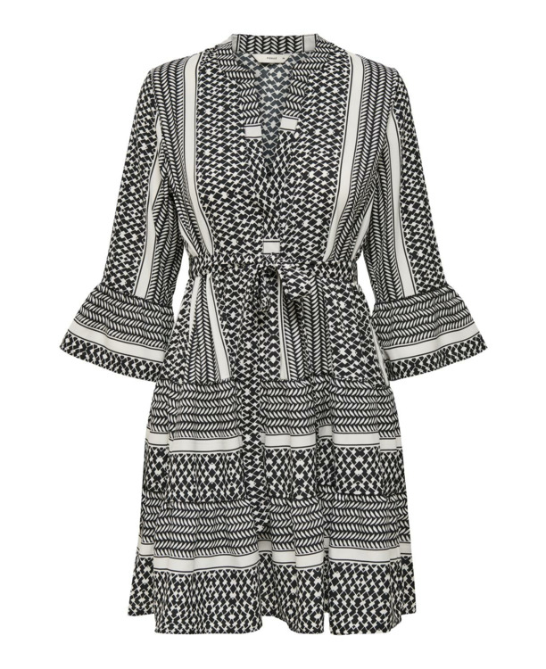 Regular Fit V-Neck 3/4 Sleeves (3/4) Korte jurk met V-hals en strikceintuur