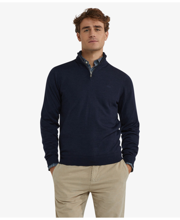 Fine Merino Zip Mock Sweater 100% Extra Fine Merinowol Heren