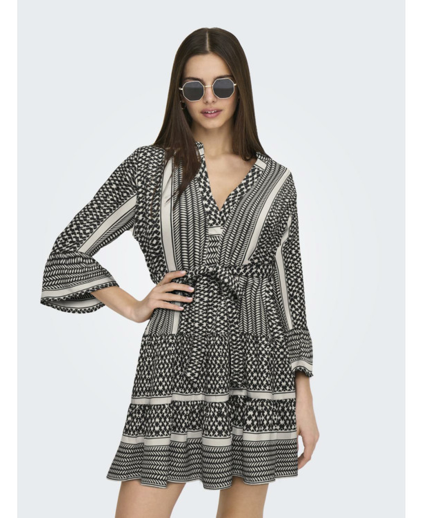 Regular Fit V-Neck 3/4 Sleeves (3/4) Korte jurk met V-hals en strikceintuur