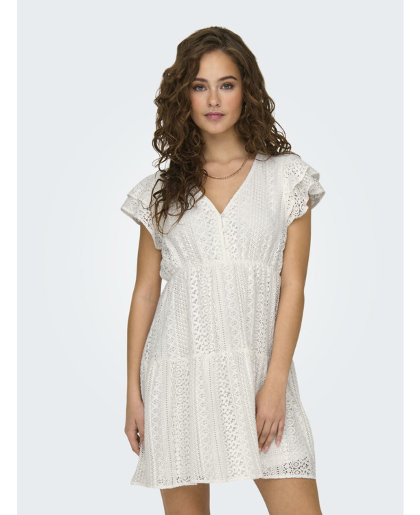 Regular Fit V-Neck Short Sleeves (S/S) V-hals jurk met kant detail