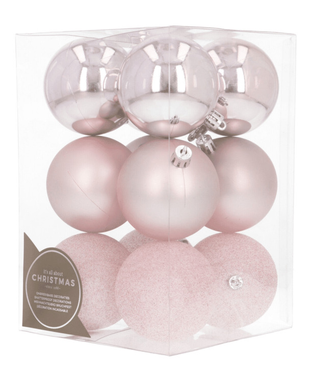 12 roze kerstballen in handige box