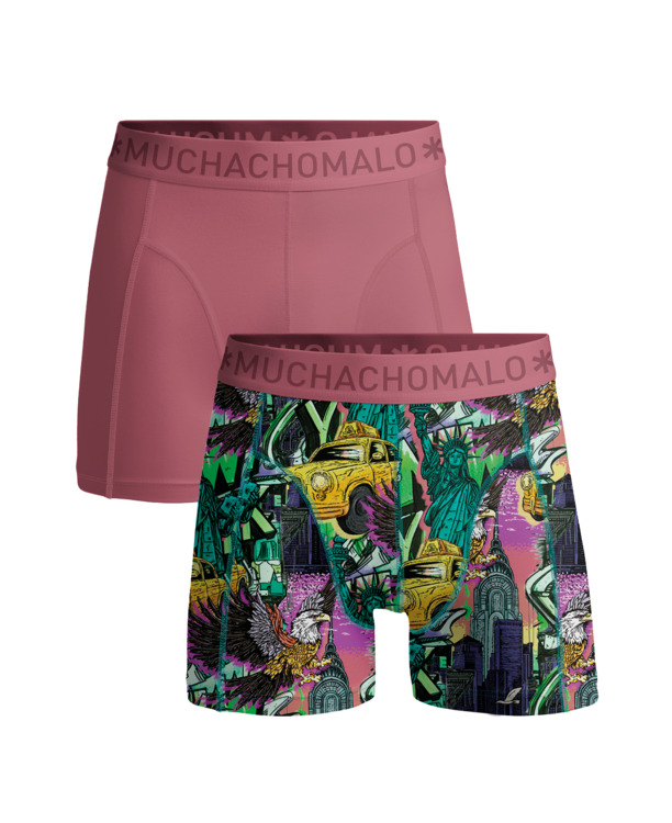 Heren 2-Pack Boxershort Print/Effen Print/Pink