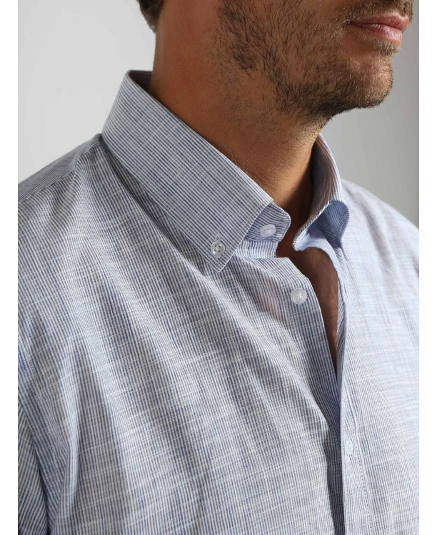 Suitable Overhemd Cotton Slub Streep Blauw