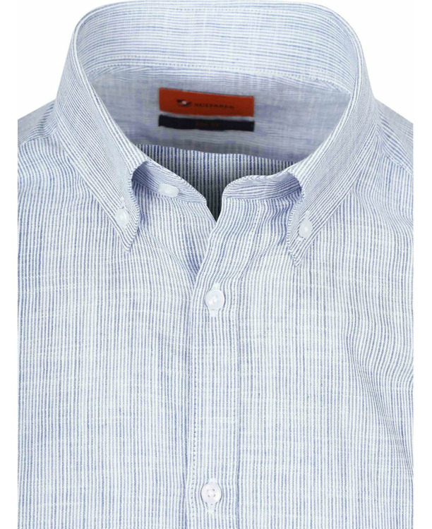 Suitable Korte Mouwen Overhemd Cotton Slub Streep Blauw