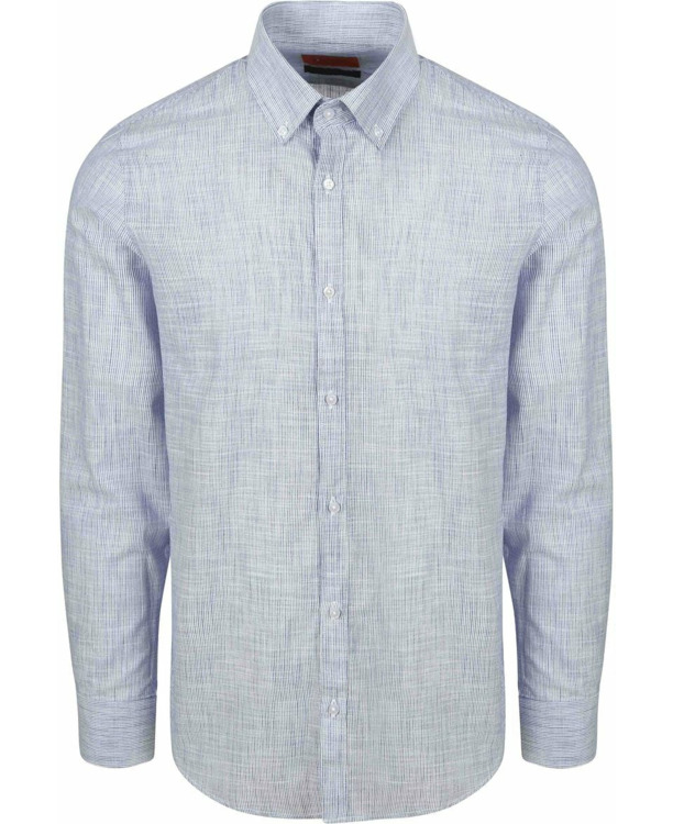 Suitable Overhemd Cotton Slub Streep Blauw