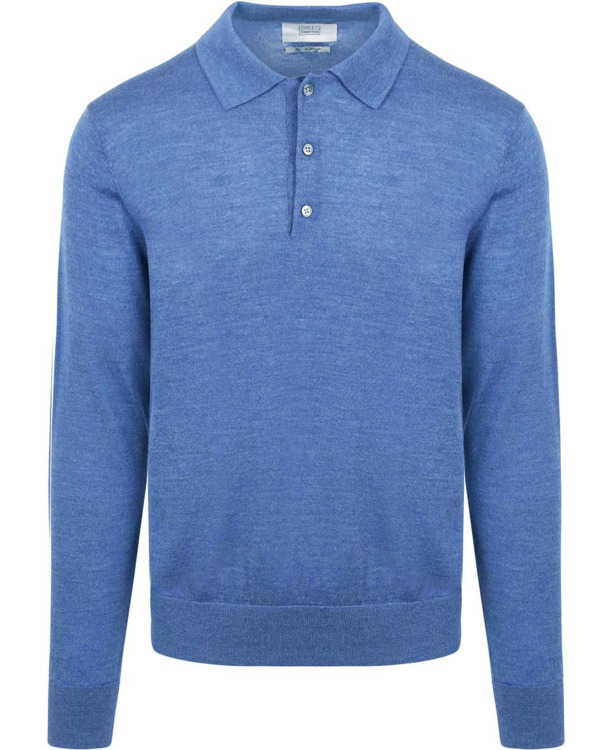 King Essentials The Robert Long Sleeve Poloshirt Merino Mid Blauw
