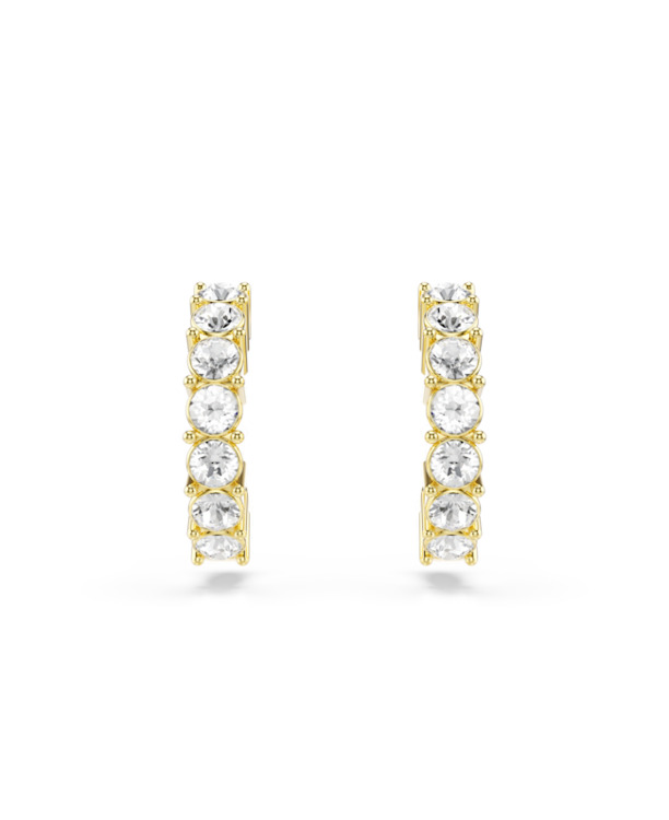 Mini Hoop Pierced Earrings OU Open Gold shiny Clear Crystal & Effect