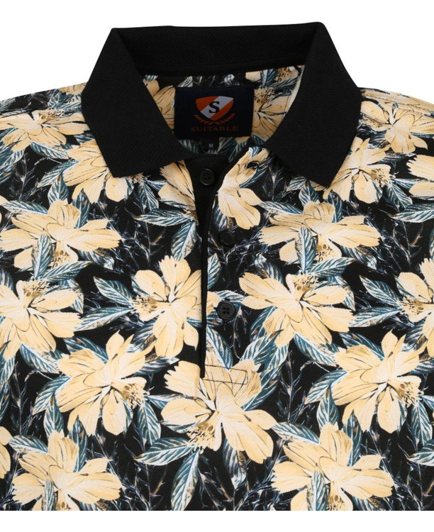 Suitable Polo Bloemen Donkerblauw Navy