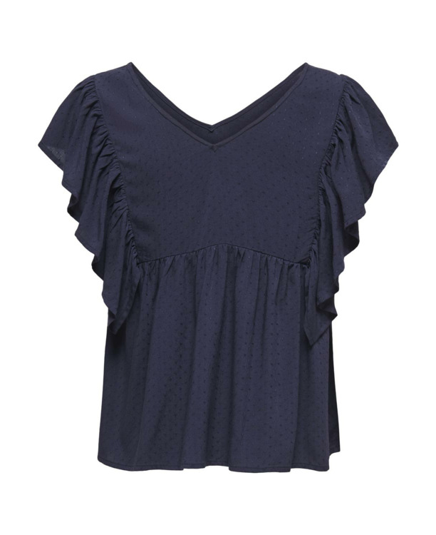 Regular Fit V-Neck Short Sleeves (S/S) Zomerse top met ruches in regular fit
