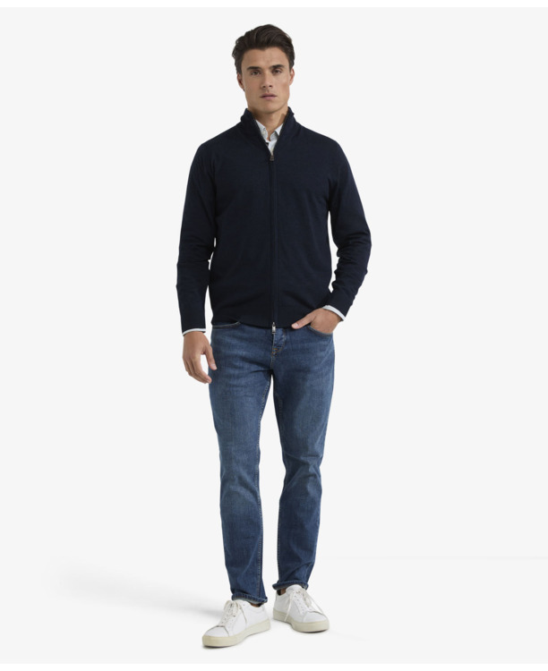 Fine Merino Zip Thru Cardigan 100% Extra Fine Merinowol Heren