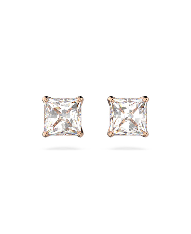 Stilla Square Attract Pierced Earrings Square Rose Gold shiny White